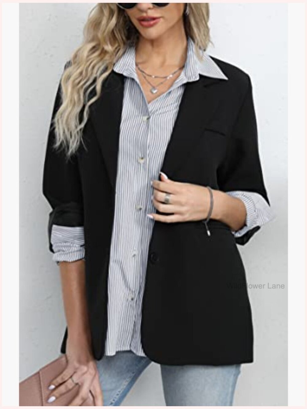 Classic Striped Button Down Shirt Long Sleeve Office Work Blouse Top - Picture 4 of 7